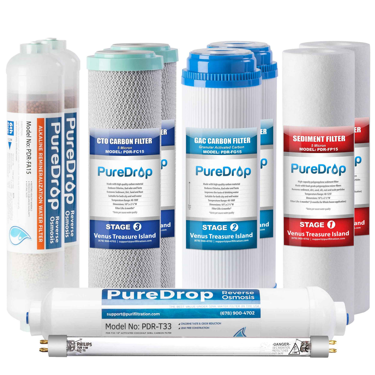 PDR F10KU 50 GPD Reverse Osmosis Water Filter 1 (1-Year Replacement Filter w/AK&UV)