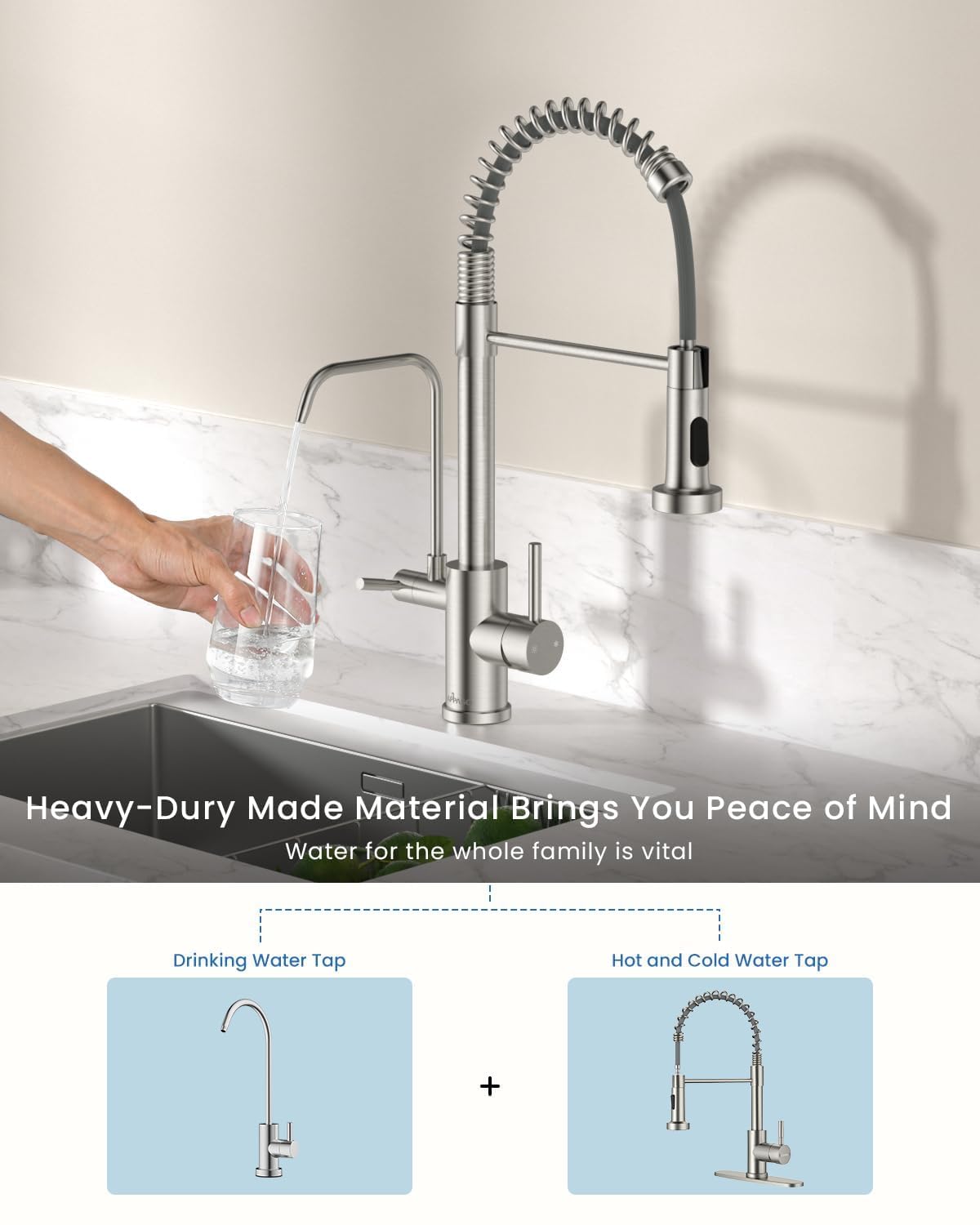 3 in 1 Kitchen Faucet with Water Filter Brushed Nickel (260-Brushed Nickel)
