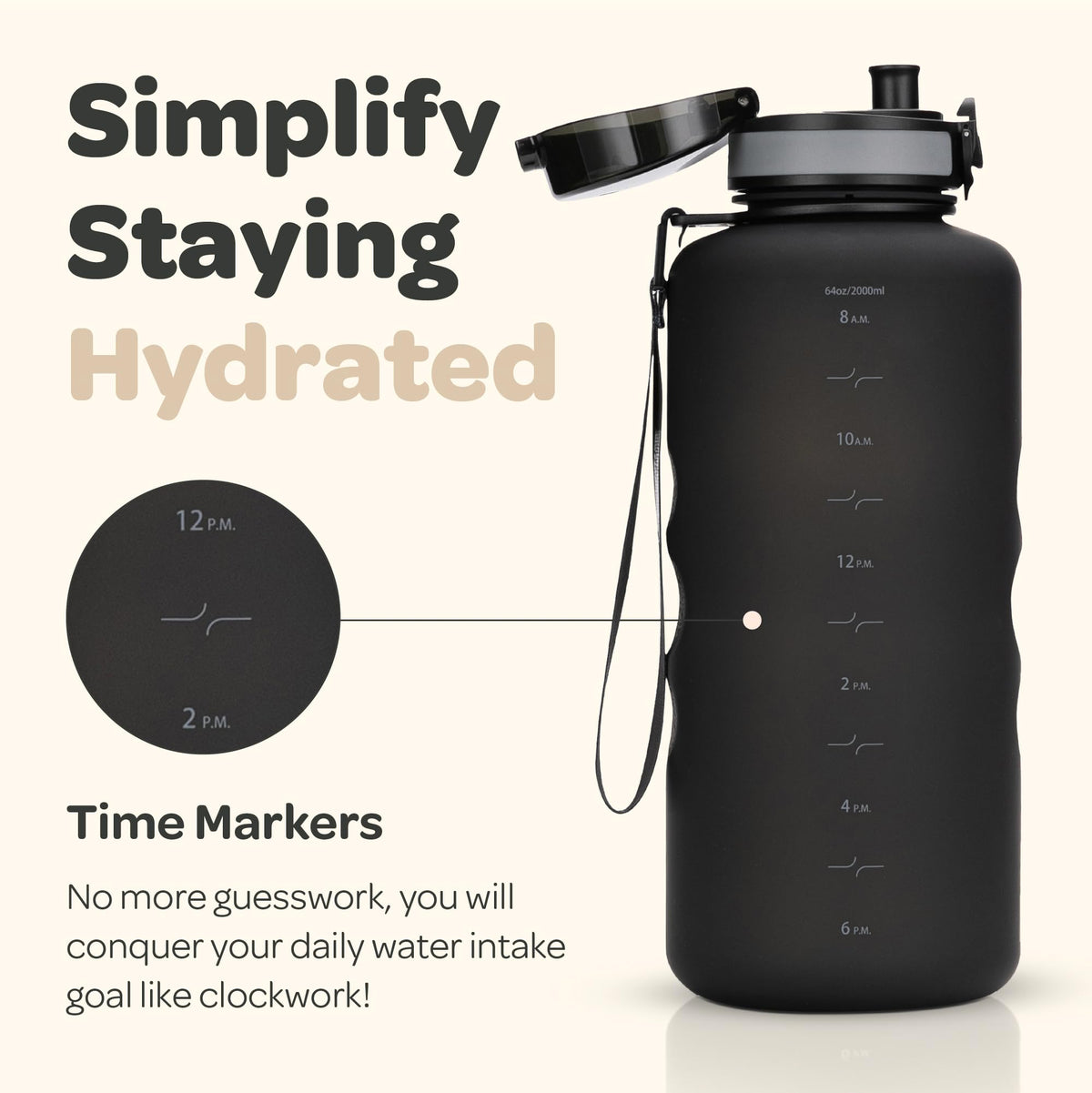 Motivational Water Bottle with Time Marker & Fruit Infuser 64 oz (Space Grey / 64 Ounces)