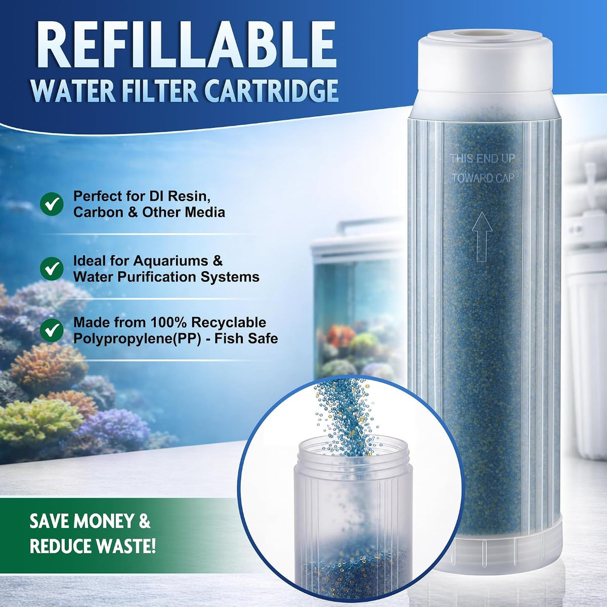 Refillable Empty Cartridge 10x2.5 for DI Resin or Media