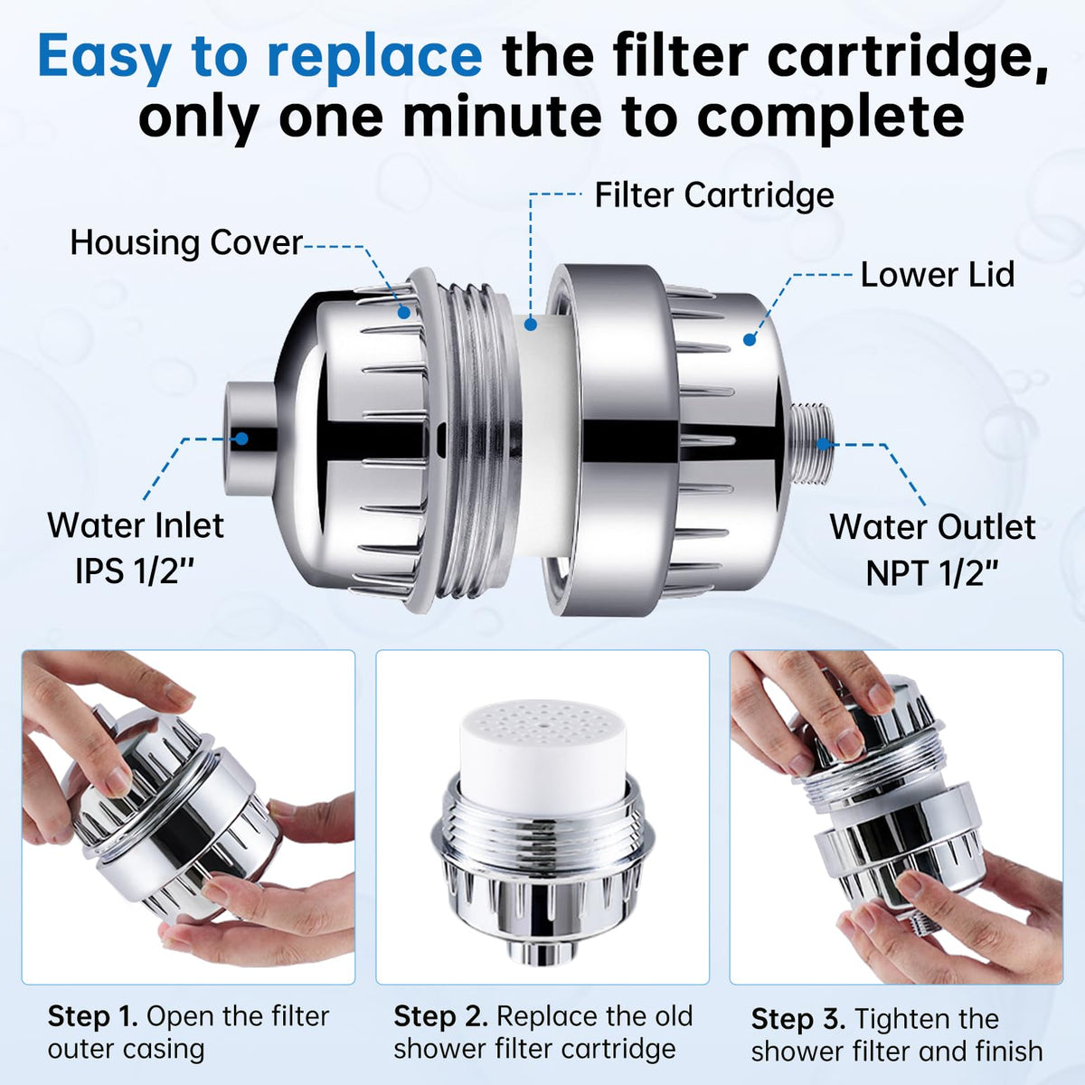 Filtered Handheld Shower Head with 2 Cartridges (Polished Chrome)
