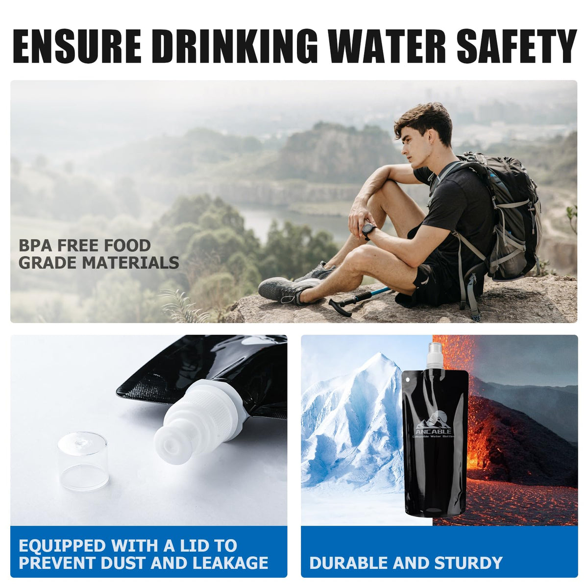 17oz Collapsible Water Bottles (17 Ounces / Black x 6)