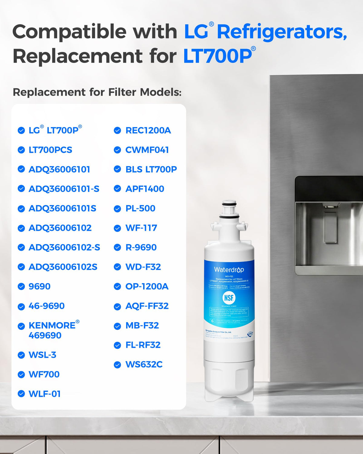 ADQ36006101 Replacement for LG® LT700P® Water Filter
