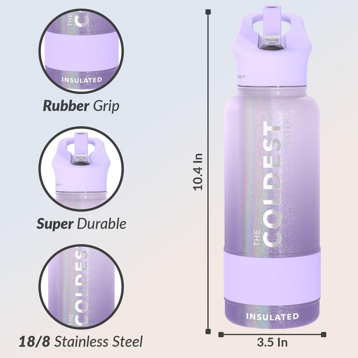 Coldest Insulated Water Bottle with Straw Lid (32 oz / Purple Ombré Glitter)