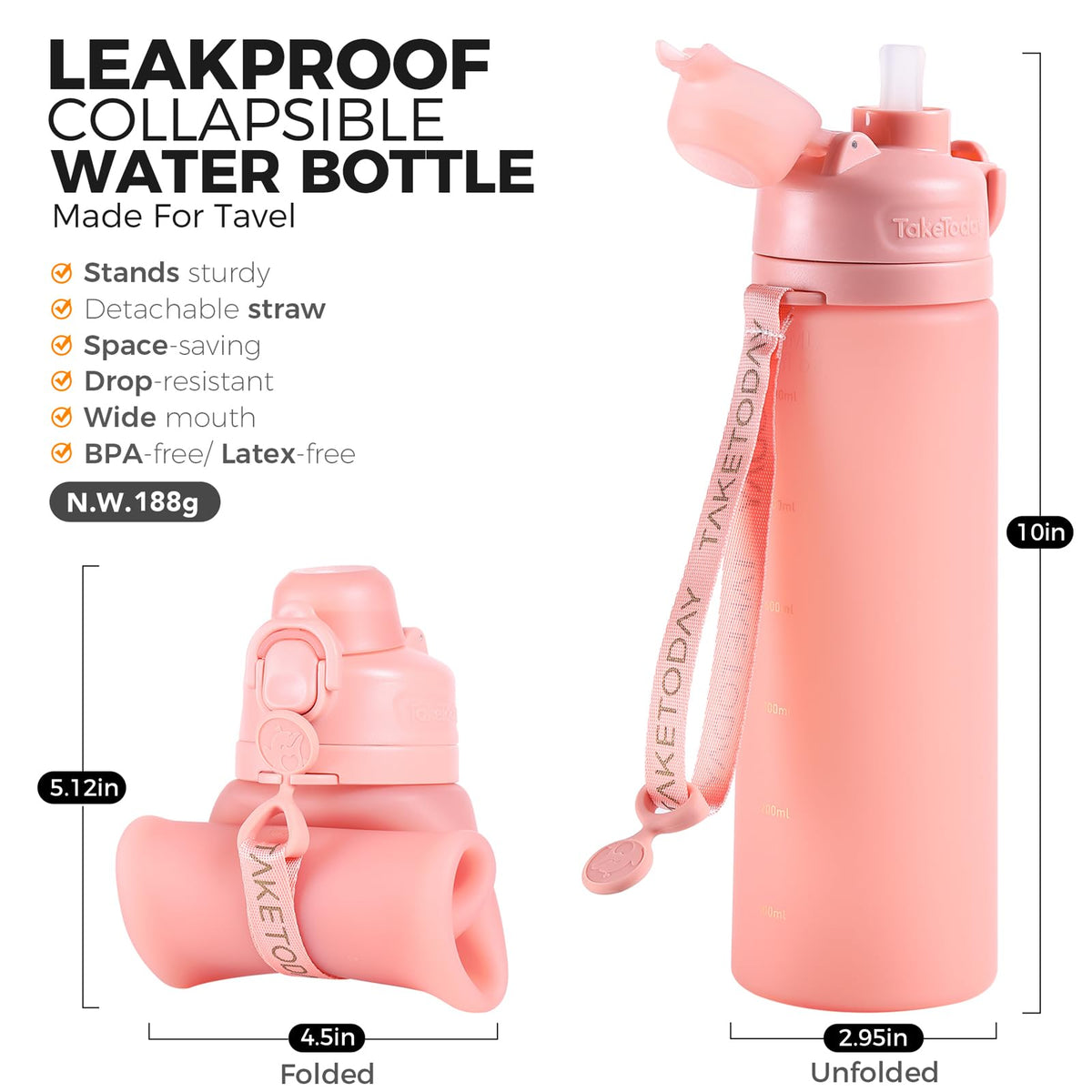 Collapsible Water Bottles with Straw for Travel (Cherry Breeze)