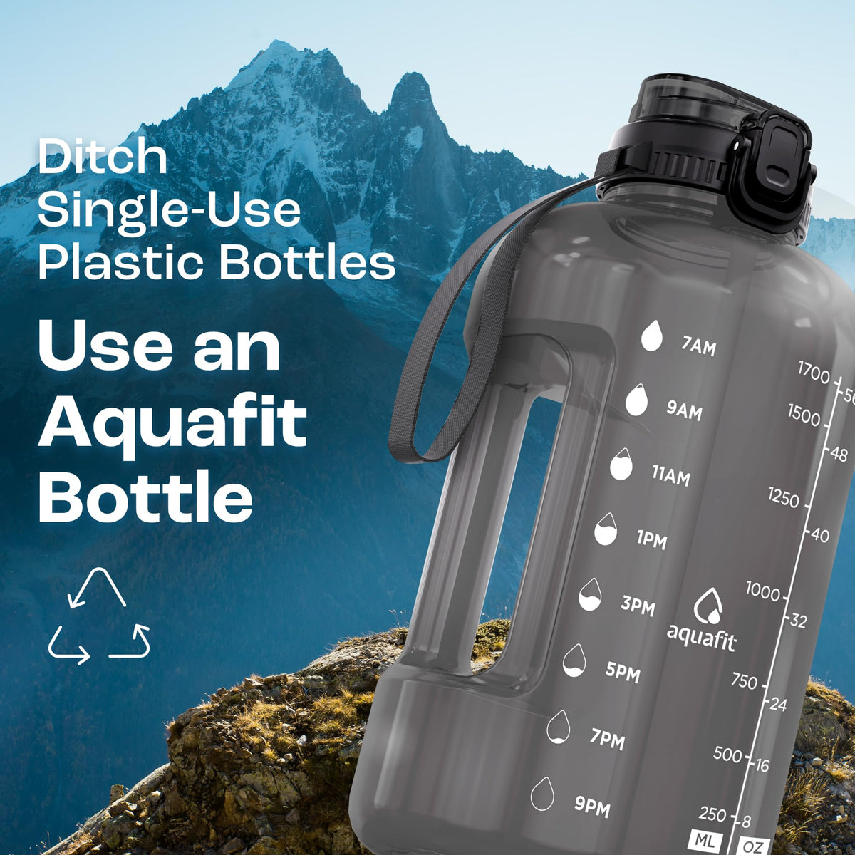 Half Gallon Water Bottle with Time Marker (Aqua / 64 Ounces)