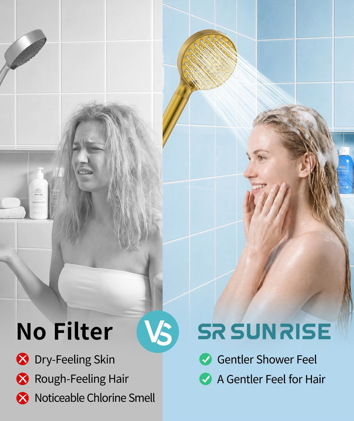 Filtered Shower Head with Handheld High Pressure 9 Spray Mode Showerhead Detachable Shower Head Water Softener Filters Beads for Hard Water Remove Chlorine 1 Filter 1.8GPM Gold (Gold)
