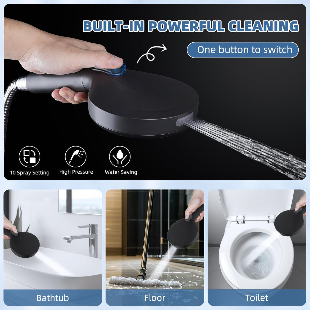 Metal 10" Rain Shower Head with Handheld (Square 10" / Matte Black)