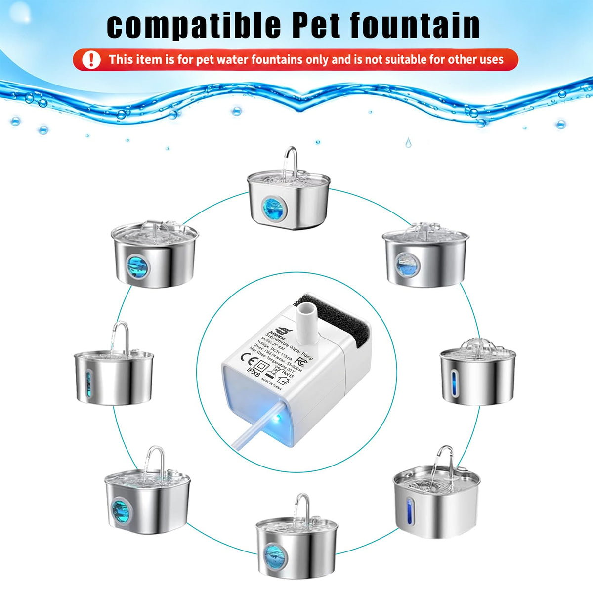 Cat Water Fountain Pump Replacement JY (White)
