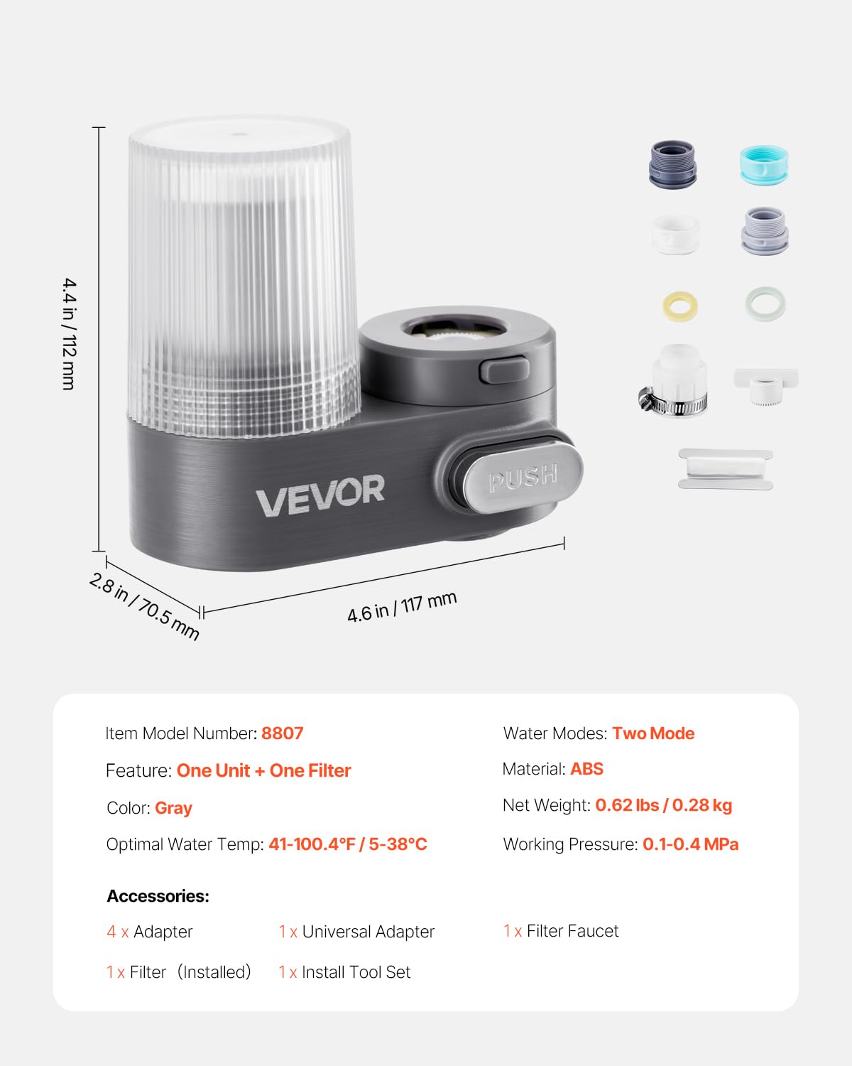 Water Filter for Sink Faucet (Grey / Faucet with 1 Filter)