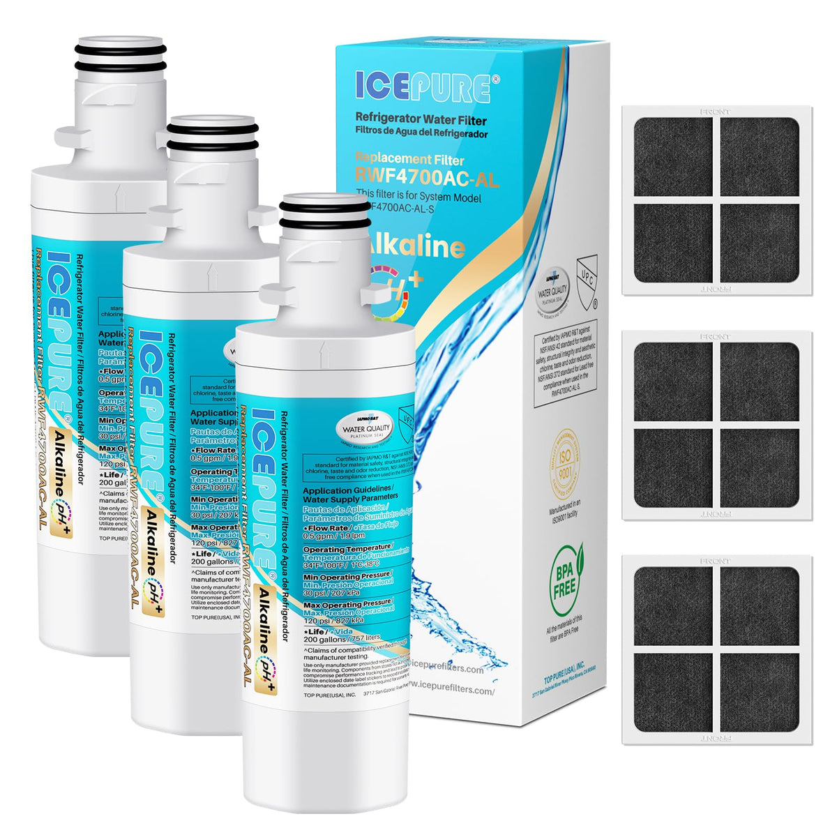 Alkaline LT1000PC Refrigerator Water Filter and Air Filter Replacement for LG LT1000P (Alkaline Water Filter with Air Filter / 3+3 Count (Pack of 1))