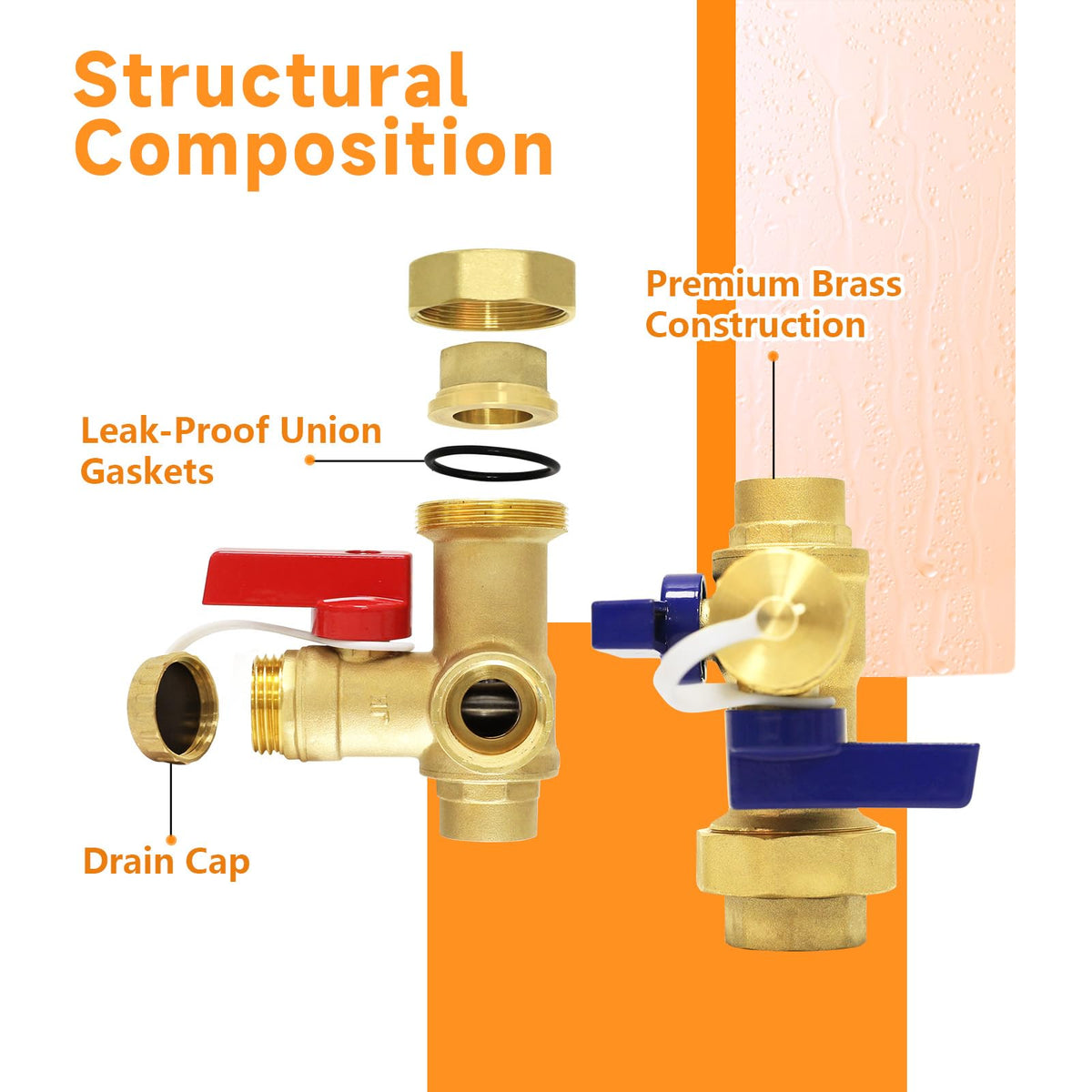 1PC HeSun 3 4" Copper Tankless Water Heater Service Valve Kit (3/4" FIP X 3/4"Copper Sweat)
