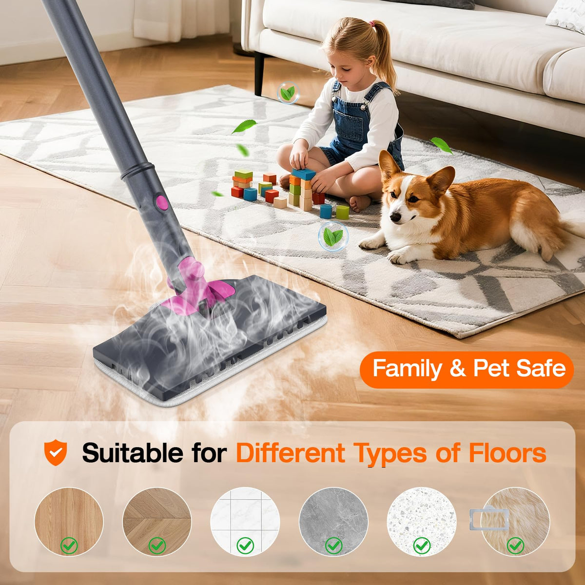 10-in-1 Steam Cleaner, Steam Mop with Detachable Handheld Steamer for Home (Mist Gray)