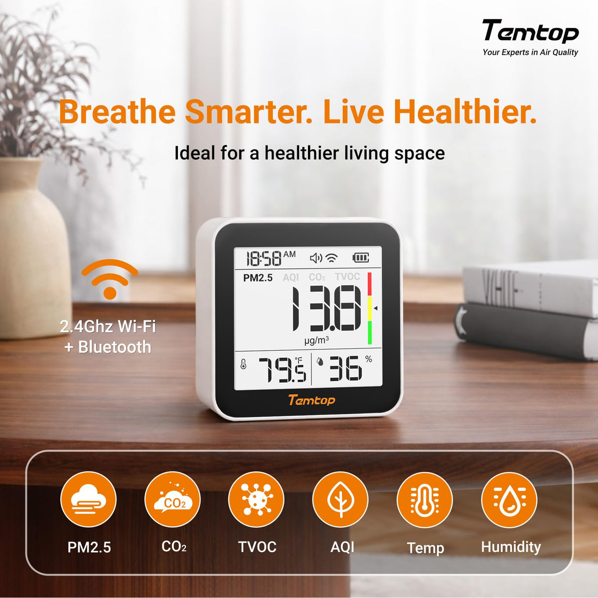 M10+ WiFi 6 in (Premium+WIFI: CO2/PM2.5/AQI/VOC/Temp/Humidity)