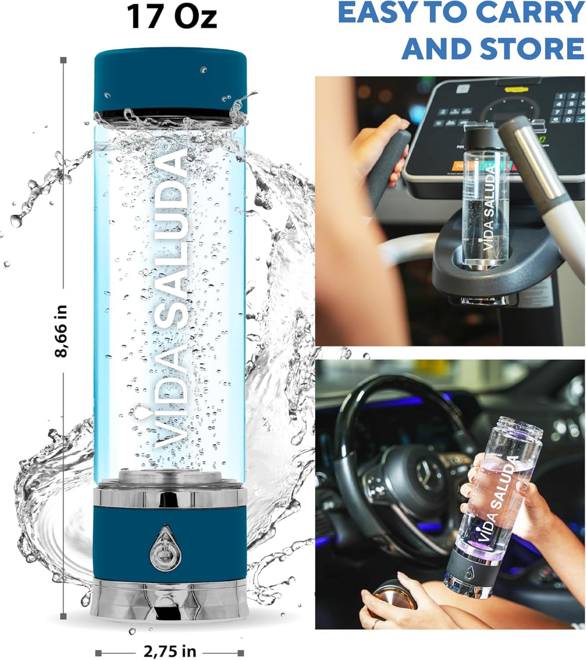 500ml (17oz) Premium Portable Hydrogen Water Bottle Generator –Under 3 Min Cycle, High-Concentration PPB, Advanced SPE/PEM, Self-Cleaning, Ionized Alkaline Water for Detox, Energy & Superior Hydration (Blue)