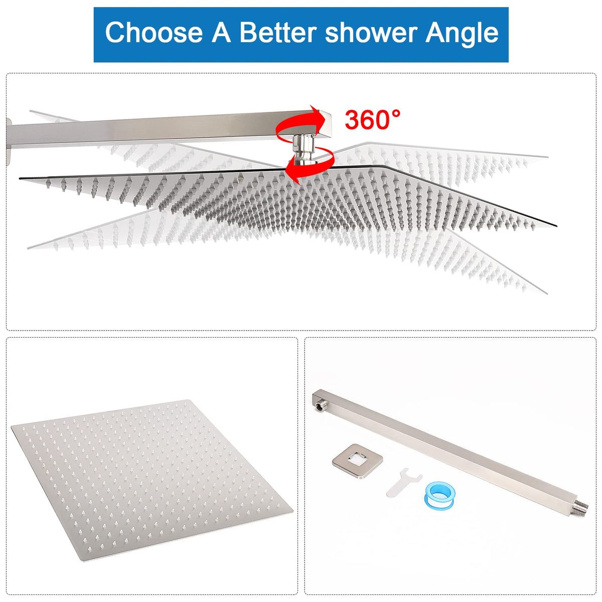 Shower Head with Extension Arm (16'' Shower with 20'' Arm / Brushed Nickel)