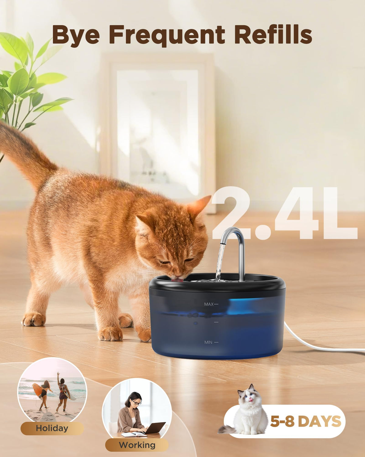 Cat Water Fountain for Cats Inside
