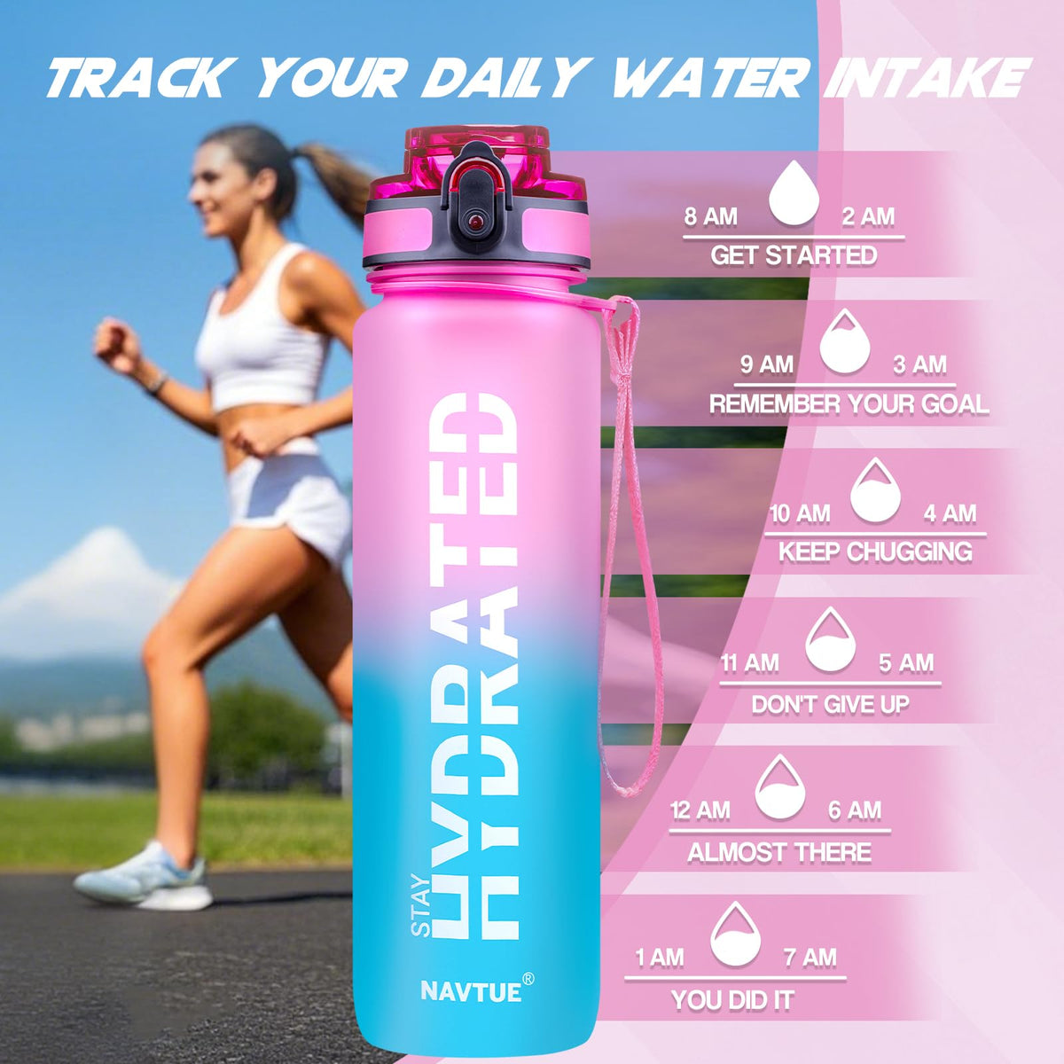 Water Bottle 32 oz Motivational Time Marker Tritan Bottle (Purple&Green / 32 Ounces)