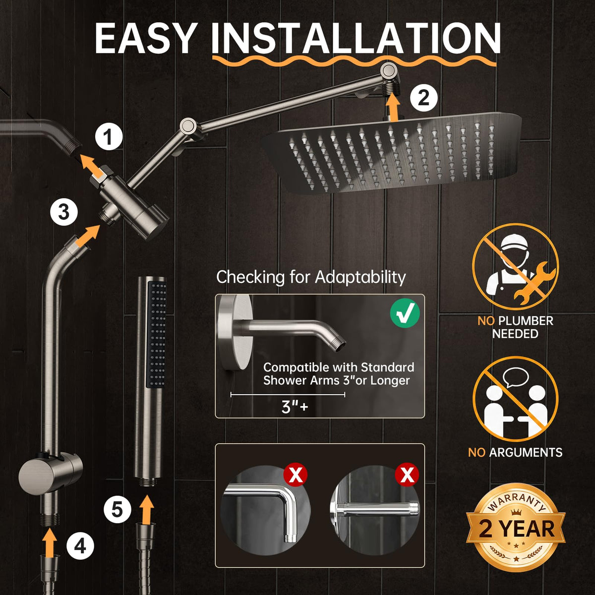 All Metal 10" Luxurious Brushed Nickel Rain Shower Head with Handheld (Brushed Nickel / 10 Inch)