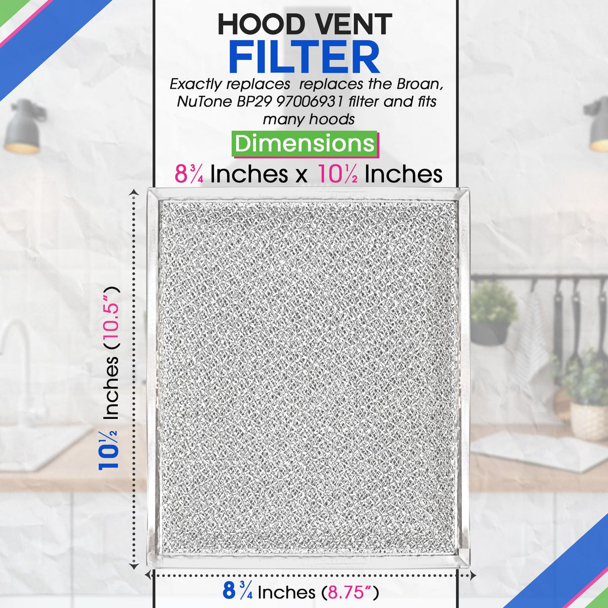 Stove Vent Filter 10.5x8.75" 97006931 Fits Nutone Broan Range Hood Filter