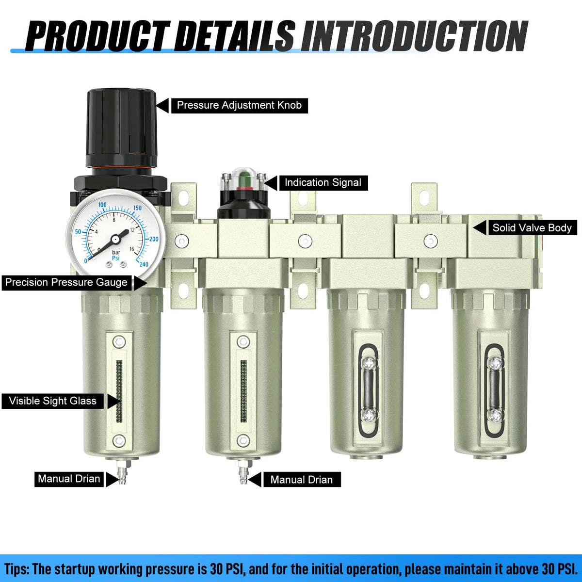 MEANLIN 1 2" NPT 4 (1/2"NPT, Munual Drain(Double Dryer) / 4 Stage)