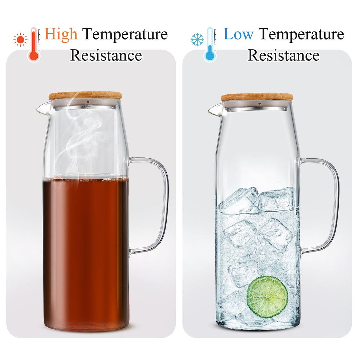 2 Sets Glass Pitcher with Lid Water Carafe (Bamboo Lid / 2l)