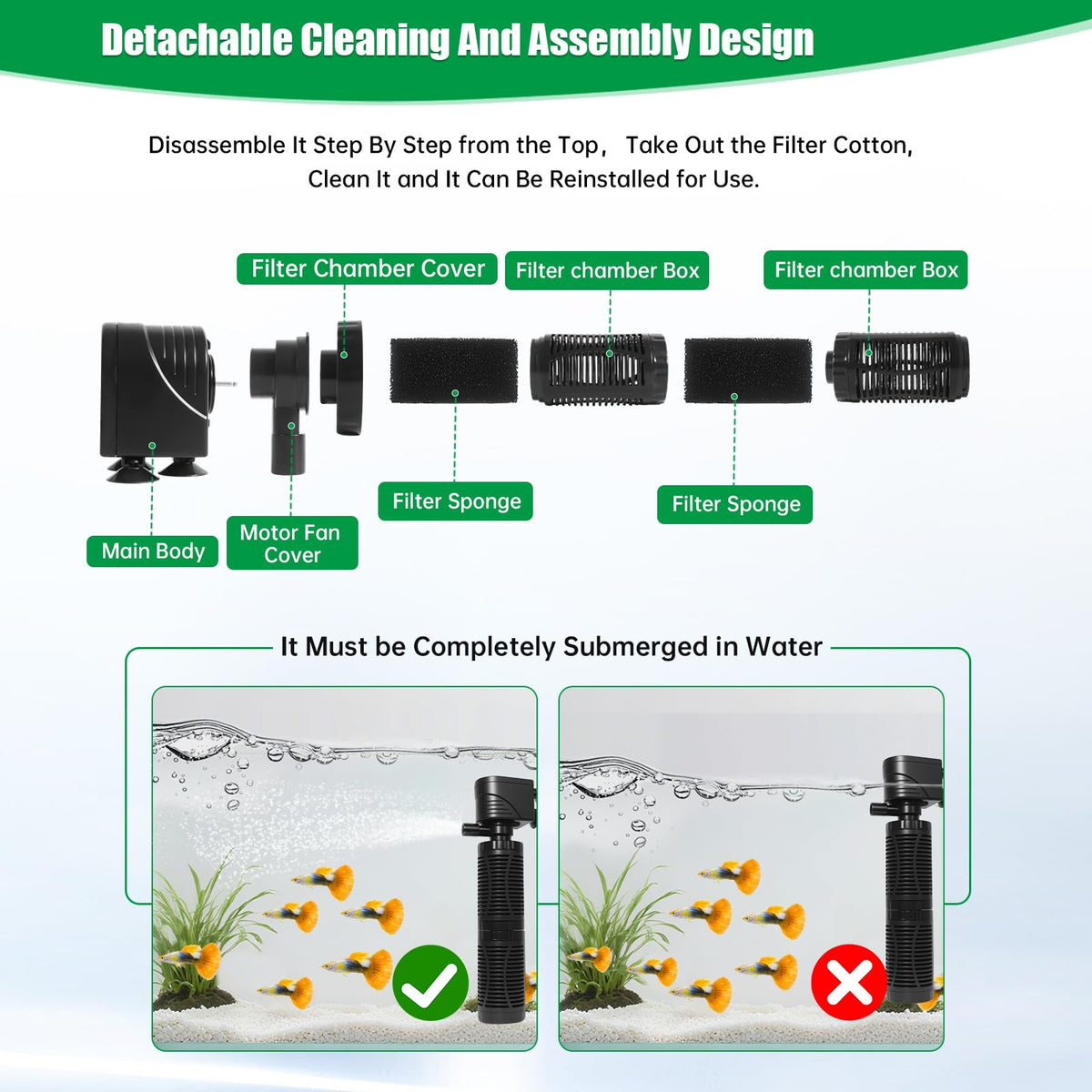 20W Submersible Aquarium Filter for 50 (Black / 20W for 40-50 Gallon Tanks)