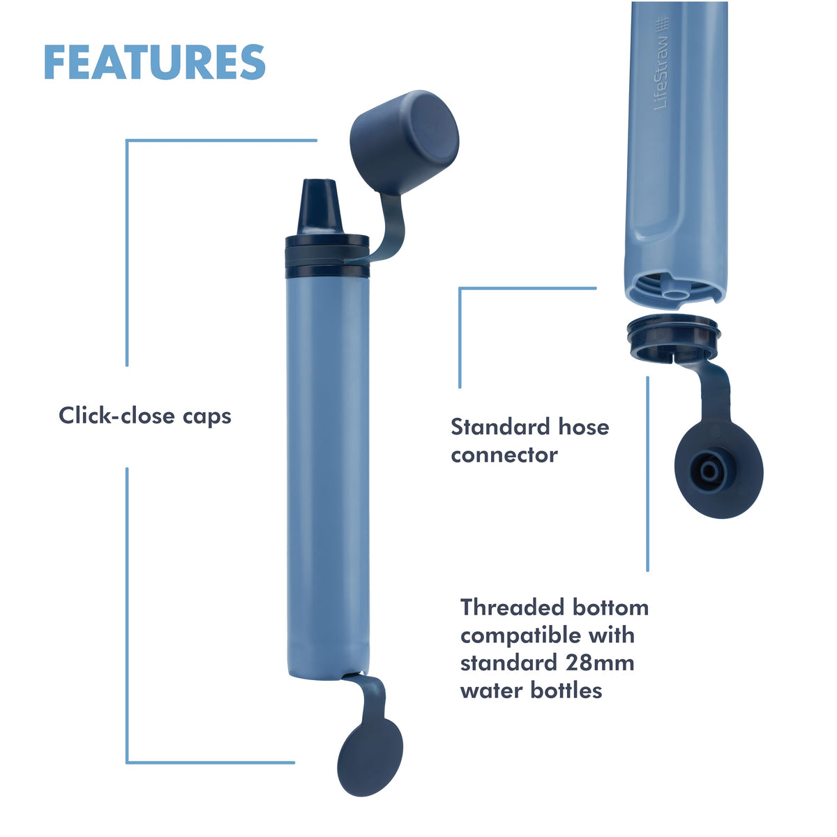 Peak Personal Water Filter Straw (Dark Mountain Gray / 2 Pack- Peak Series)