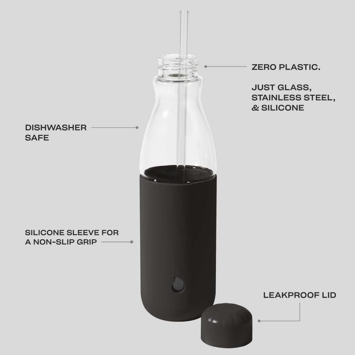 Glass Original Water Bottle With Straw (Bottle With Straw / Onyx)