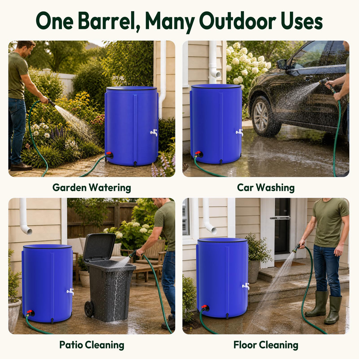 Collapsible Rain Barrel Portable Rain Water Collection (Blue / 100 Gallon)