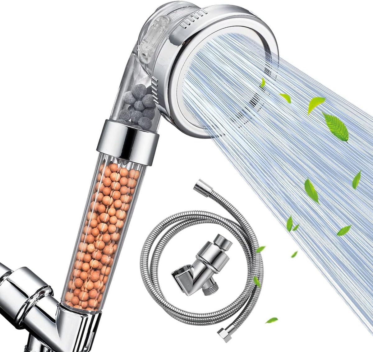 Shower Head Filter Filtration High Pressure Water Saving 3 Mode Function Spray Handheld Showerheads 1.6 GPM for Hair & Skin (Clear Shower Head + Hose + Bracket)