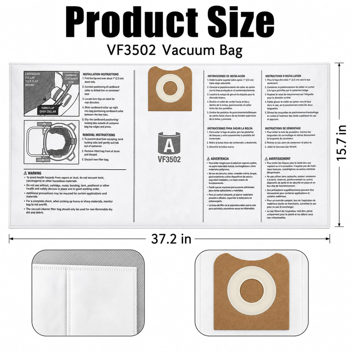 VF5000 Replacement Filter for Ridgid Shop Vac 6 (M 2 Pcs Filters & 2 Pcs Bags / Blue VF5000)