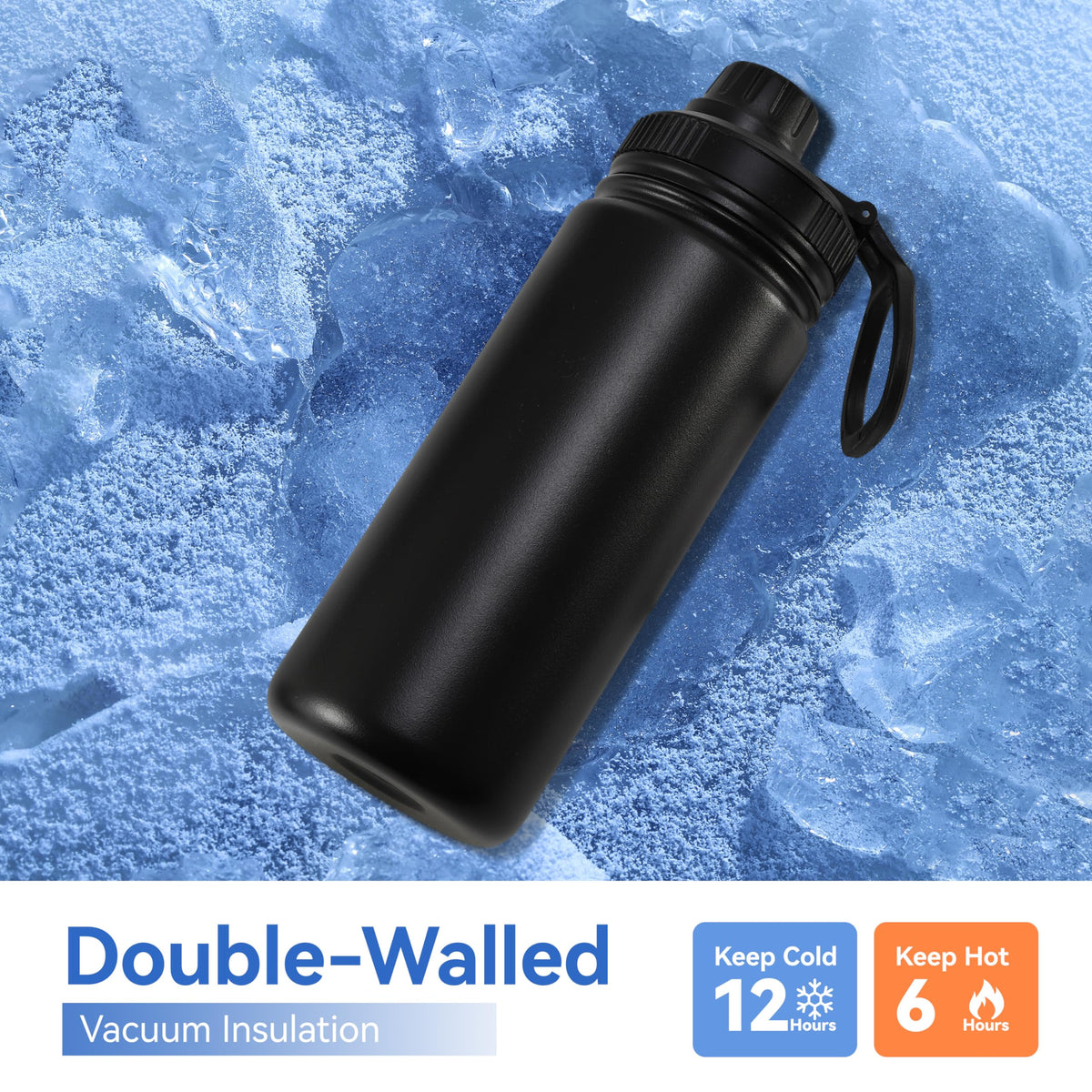 16 oz Kids Water Bottle for School Stainless Steel Double Wall Vacuum Insulated Water Bottle with Straw lids & Spout Lid (Black / 16oz/4 Pack)
