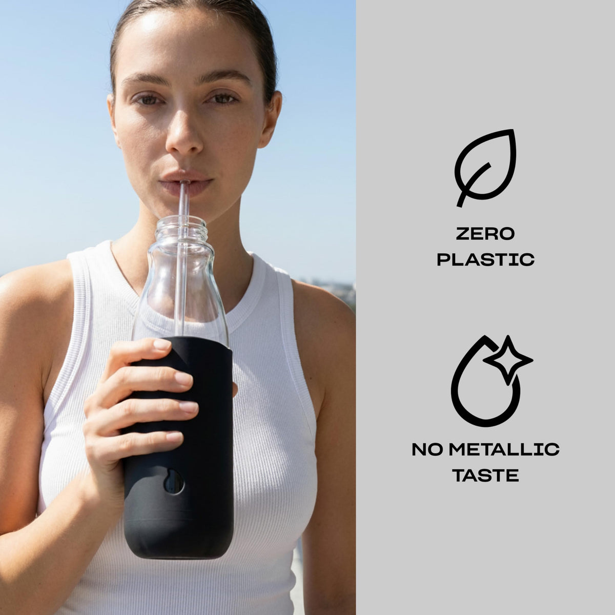 Glass Original Water Bottle With Straw (Bottle With Straw / Onyx)