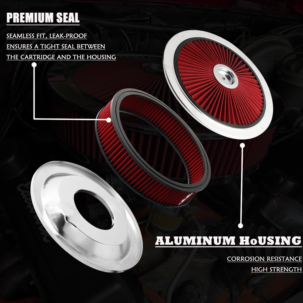 14"x3" Round Air Cleaner filter Kit for Carburetor Red Chrome (14"*3")