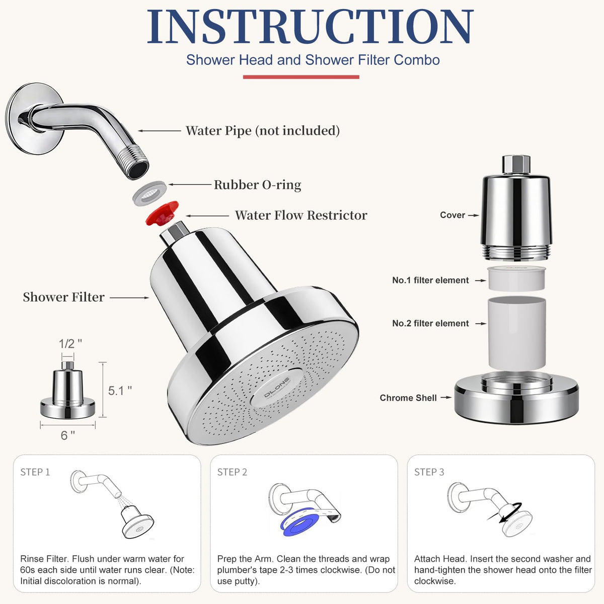 Filtered Shower Head with Filters (Chrome)