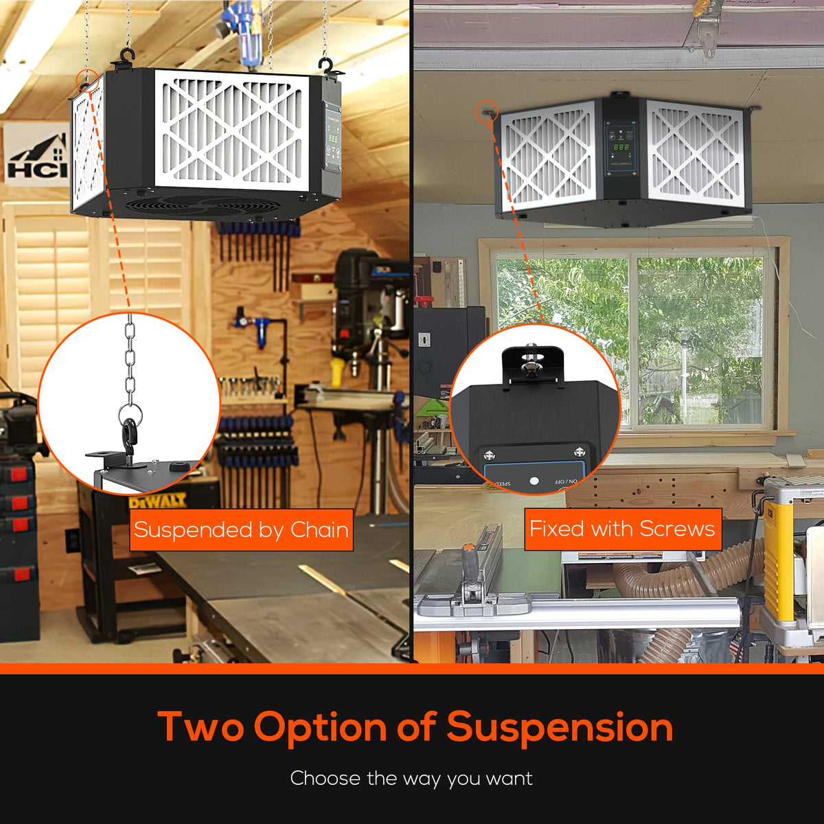 1350 CFM 360° Air Filtration System for Woodshop & Garage Black (Black)