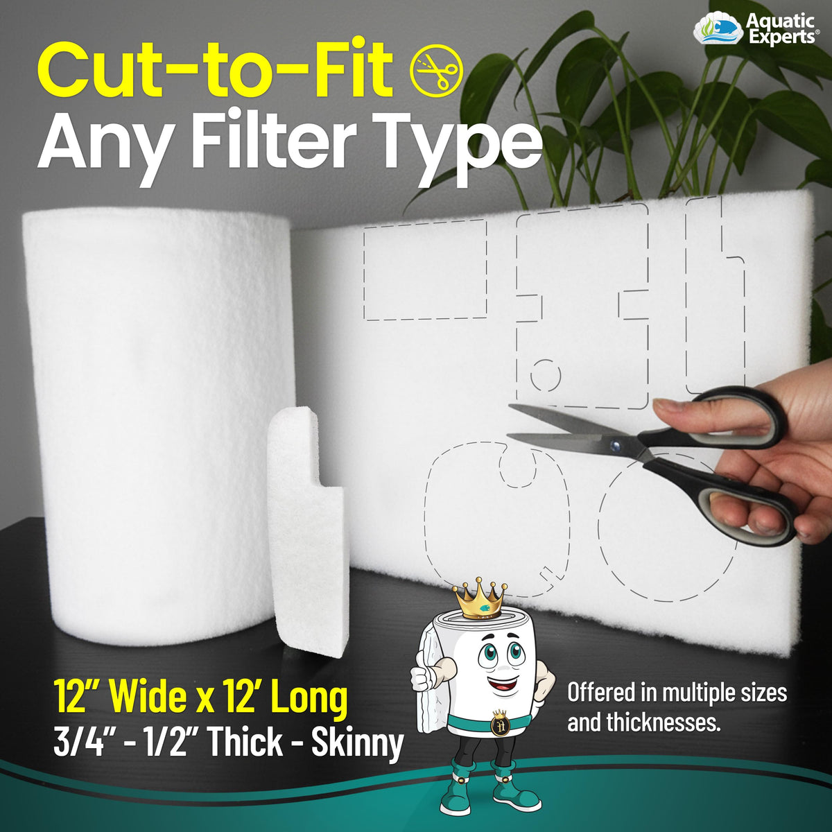 Aquarium Filter Floss for Fish Tank Filters (12 Inch Wide x 12 Feet Long)
