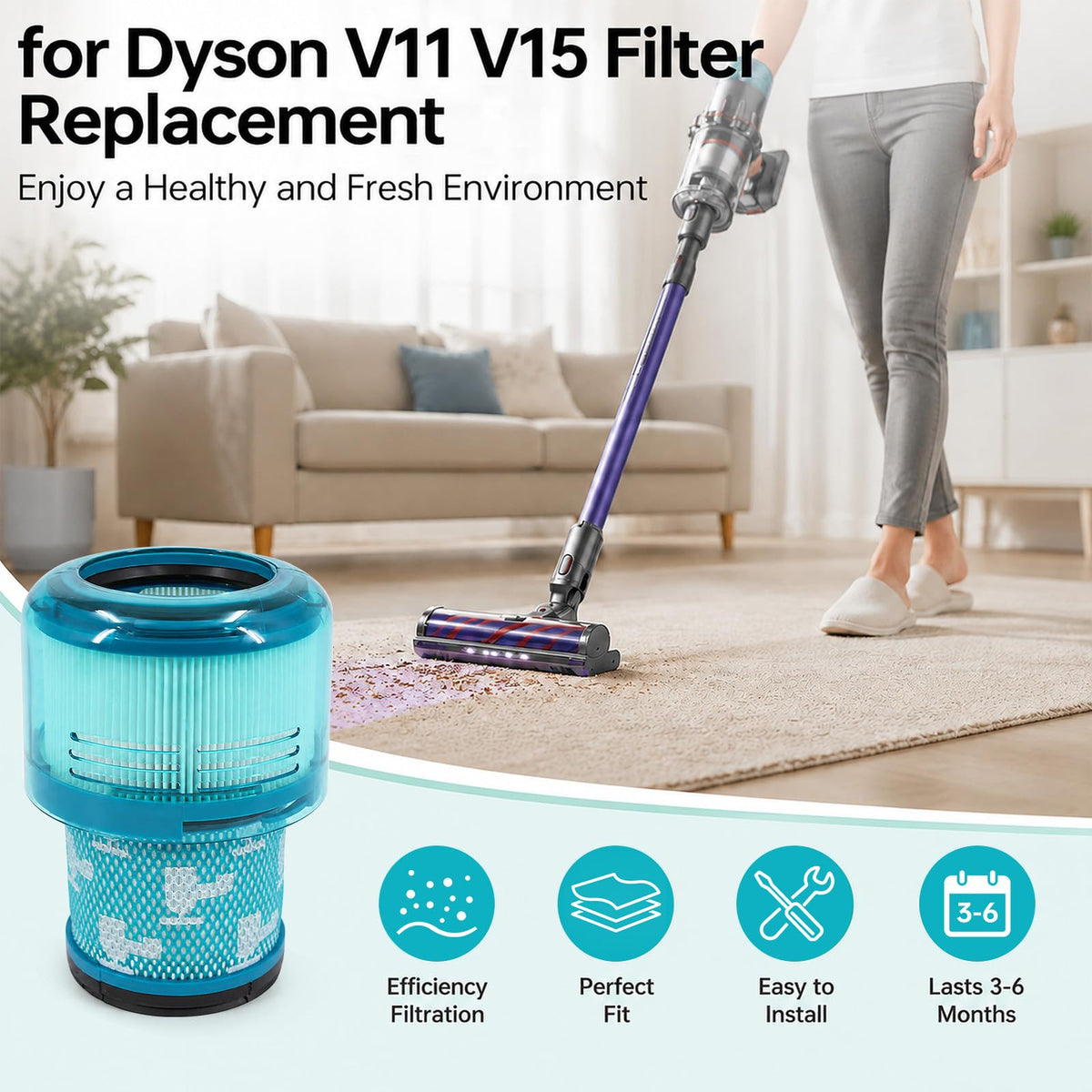 3 Pack V11 Vacuum Filter Replacement Fit for V11 V15 Cordless Vacuum (V11 V15 Blue / 3P)