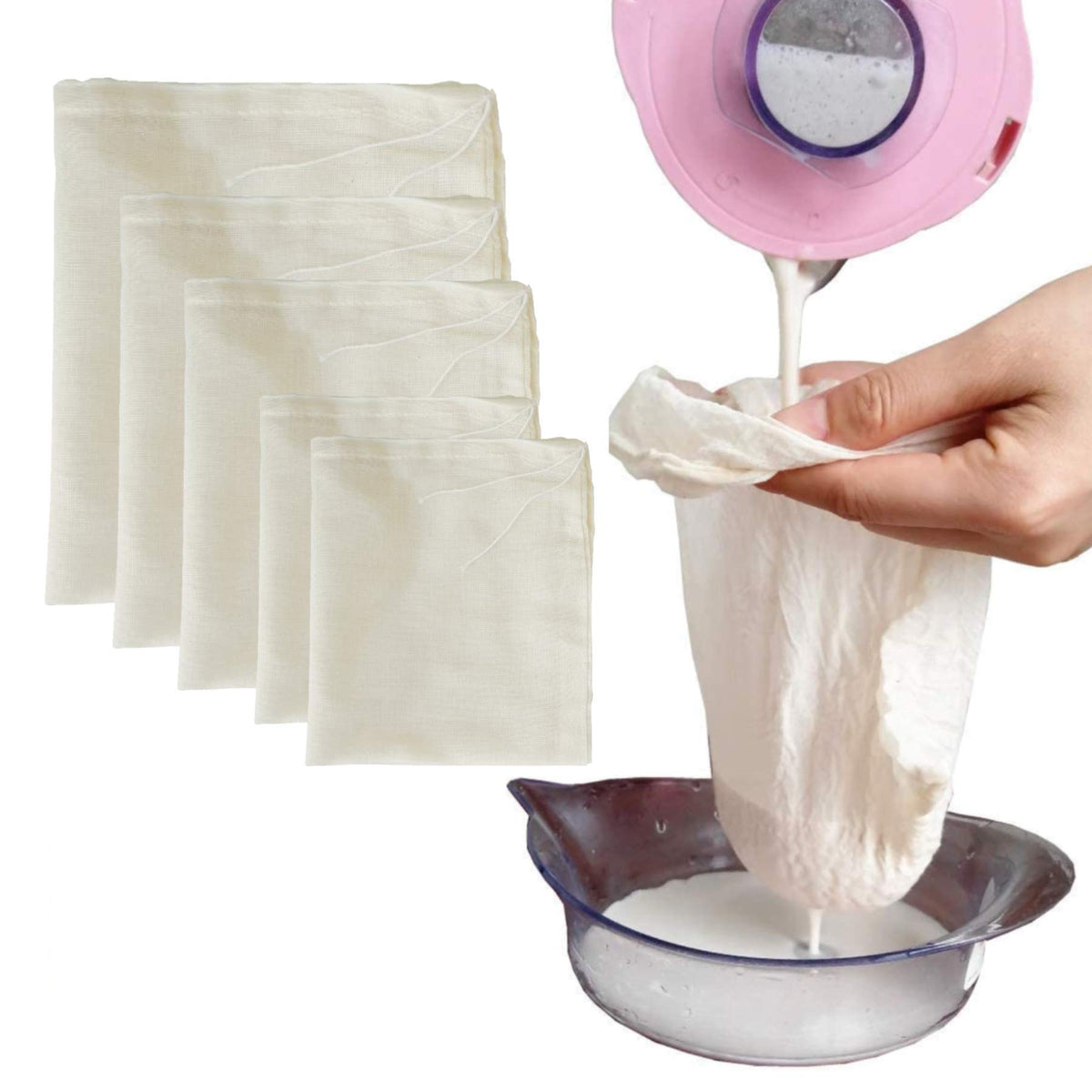 Nut Milk Bags (Mixed Size, 5 Pack)