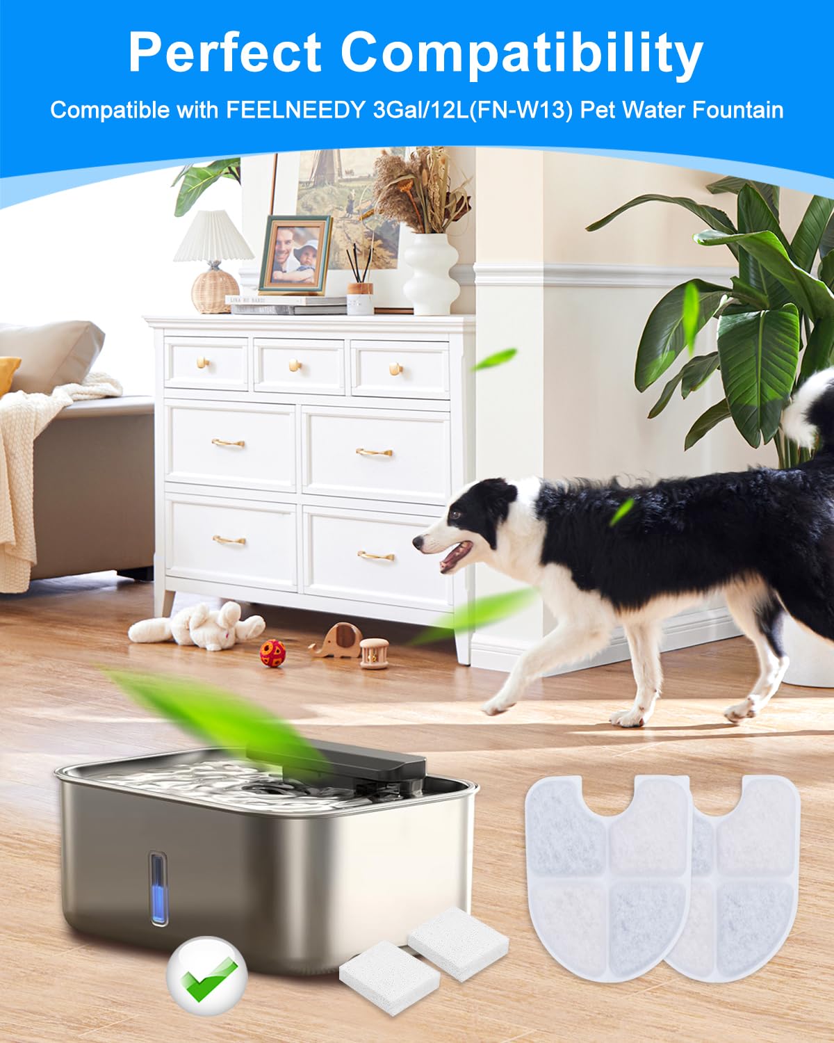 Cat Water Fountain Filters Compatible with FEELNEEDY 3 Gal (White / 12 Filters+12 Sponges)