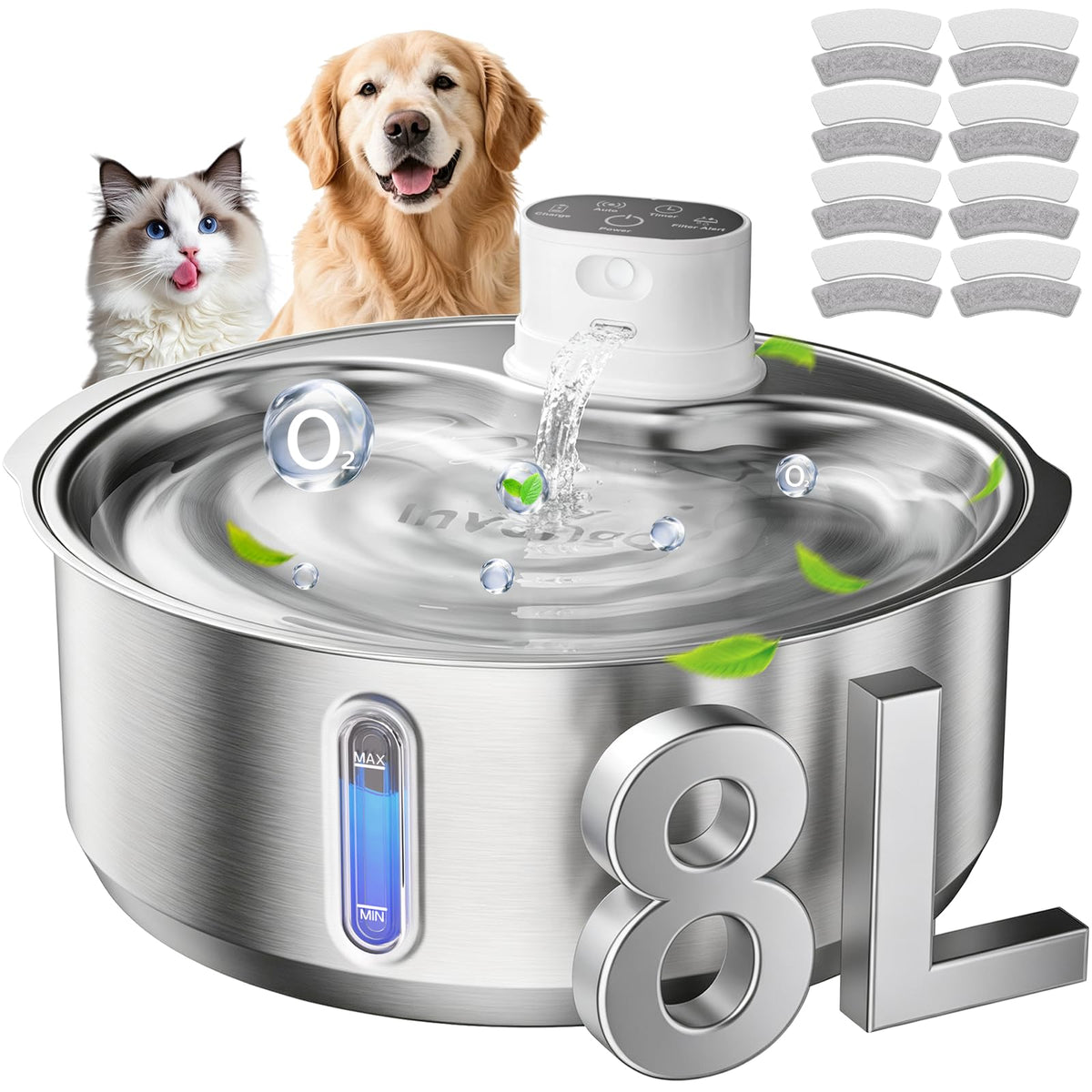 8L 270oz Cordless Stainless Steel Dog Water Fountain