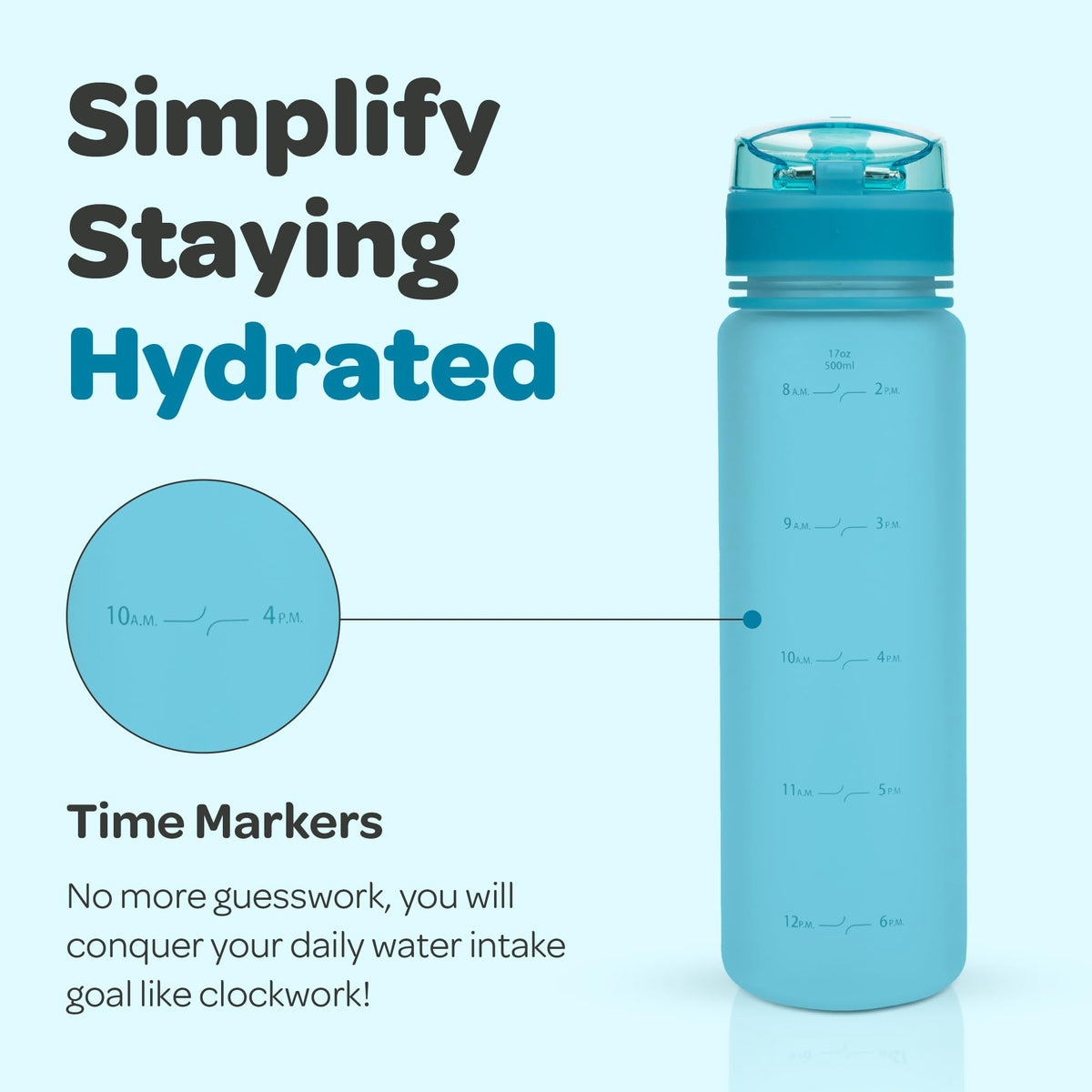 Motivational Water Bottle with Time Marker & Fruit Infuser 17 oz (Aqua Blue / 17 Ounces)