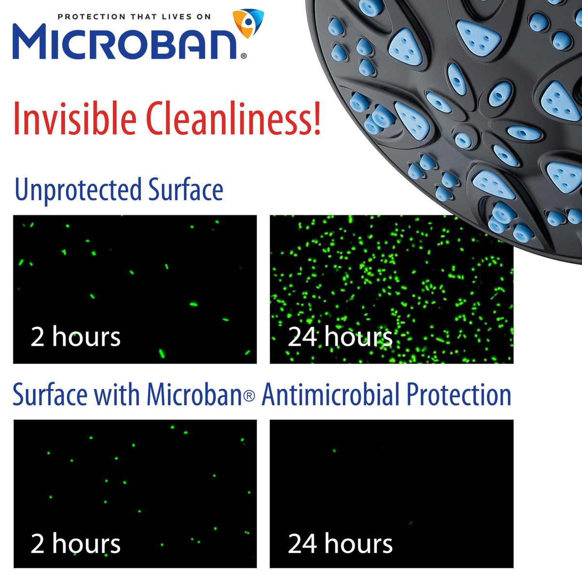 Antimicrobial (2.5 Gallons Per Minute / Matte Black / Aqua Blue Jets)
