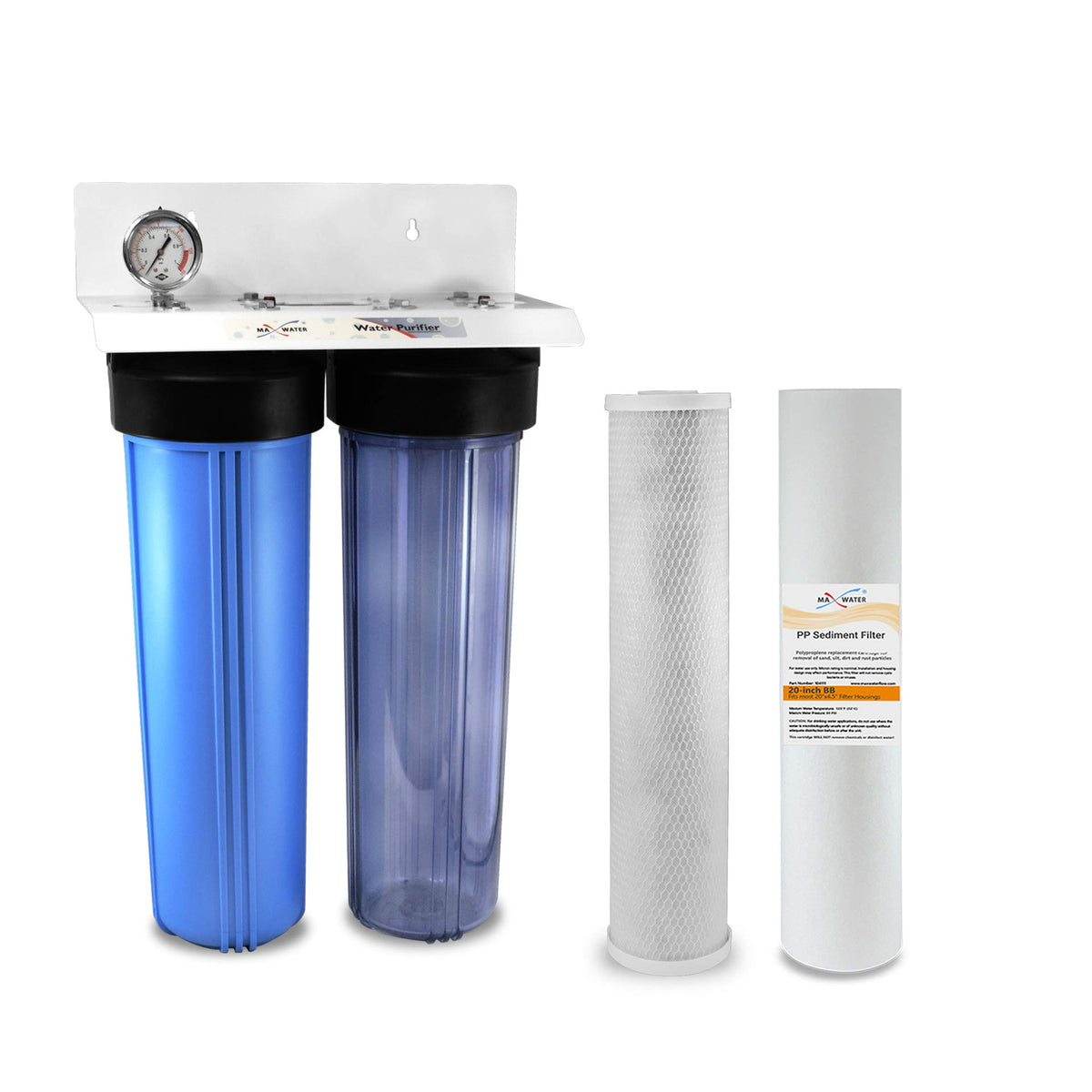 20" Dual Clear & Blue Whole House Water Filter 1" w
