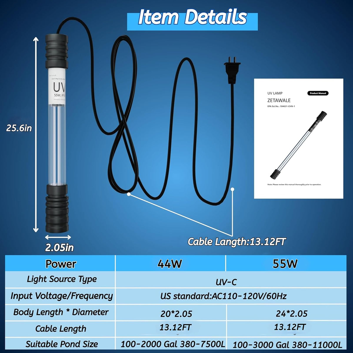 55W Pond UV Light for Fish Tank for 2000 (55)