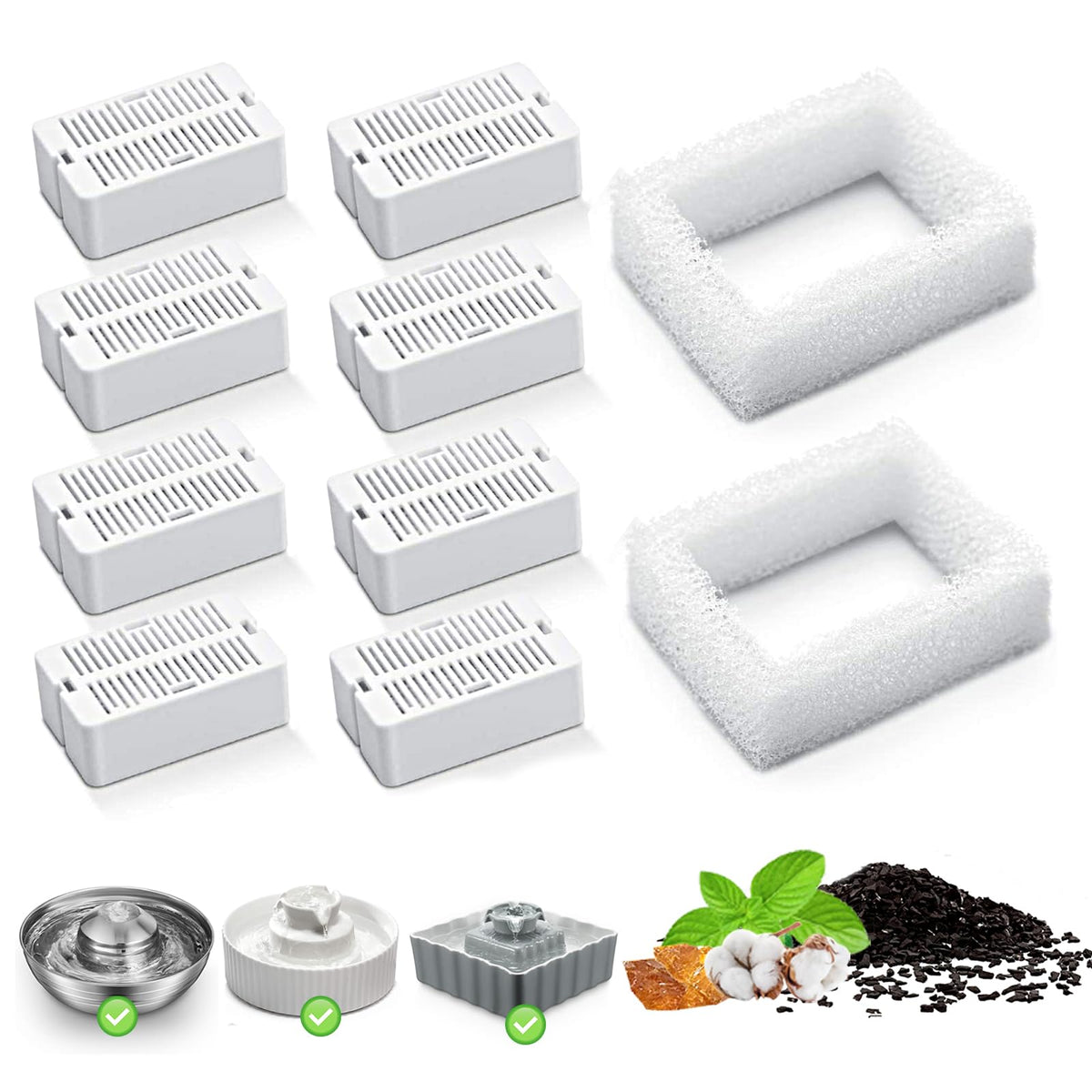 Cat Water Fountain Replacement Filter (8 Filters & 2 Sponges)