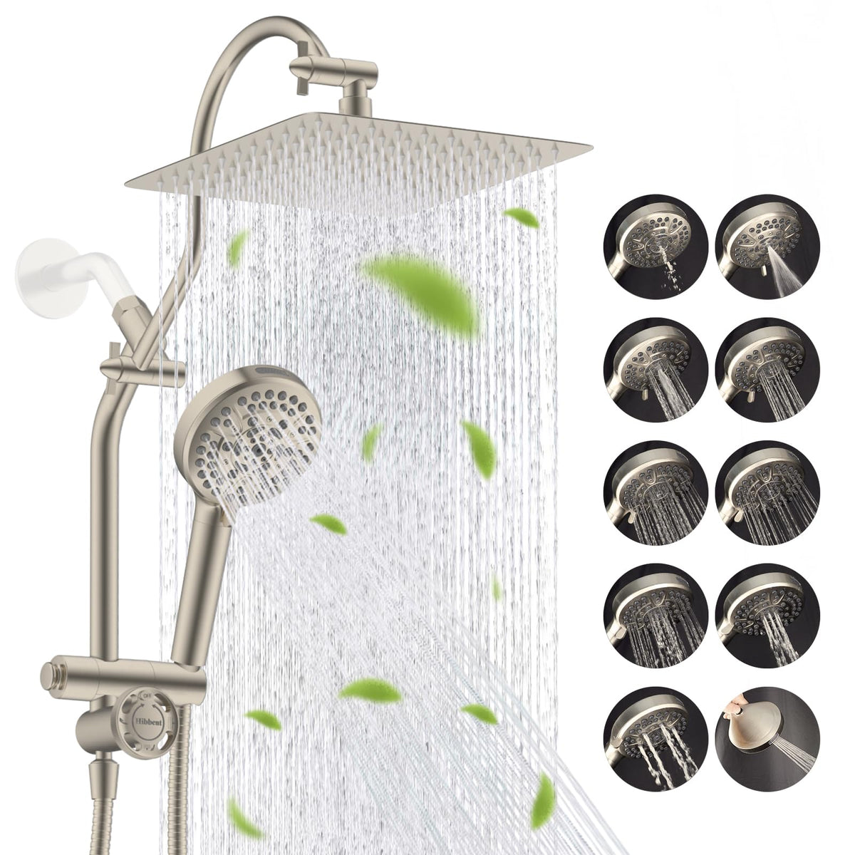High Pressue All Metal 10" Rainfall Shower Head (Square 10" / Brushed Nickel)