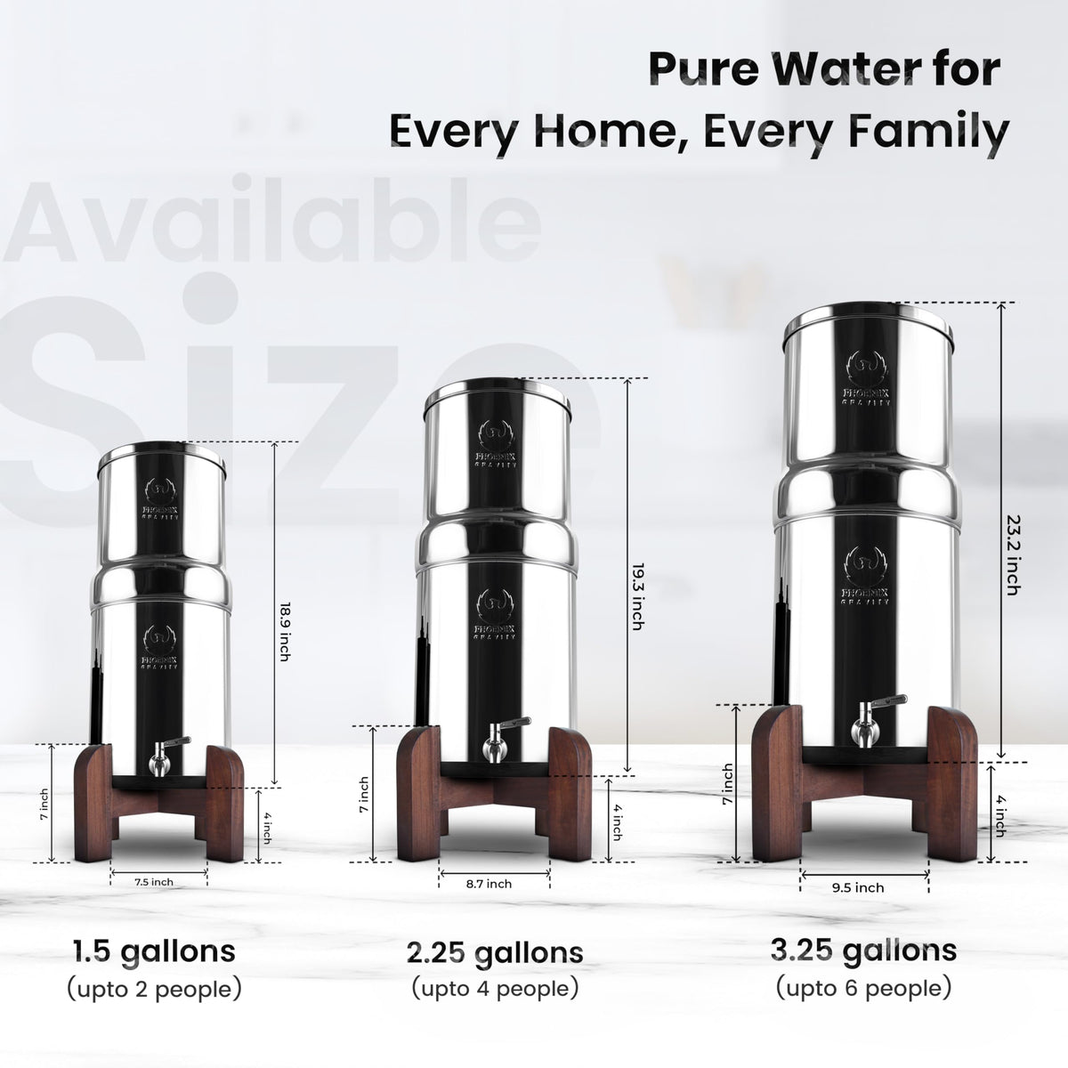 2.25G Water Filter System with Teak Stand & Fluoride Filter (2.25 gallons / Fluoride System with Wood Stand)