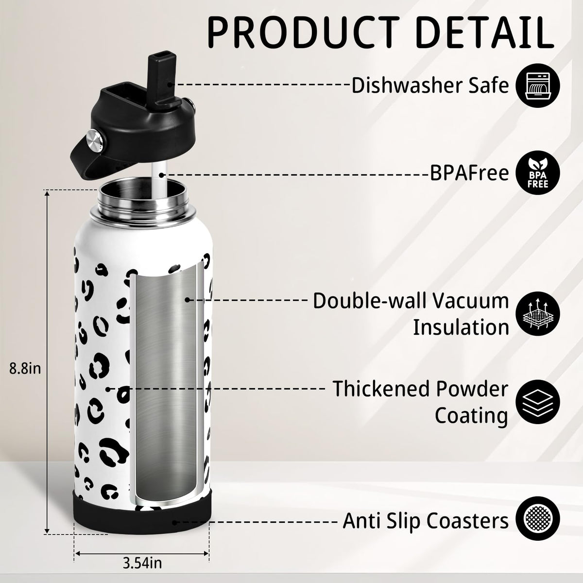 32oz Leopard Gifts Insulated Water Bottle for Women with Straw (N Leopard / 32 Ounces)